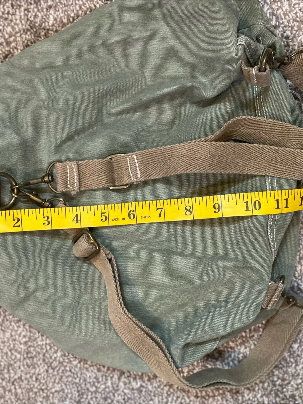 American Eagle Outfitters Sage Green Canvas Backpack with Brown Trim